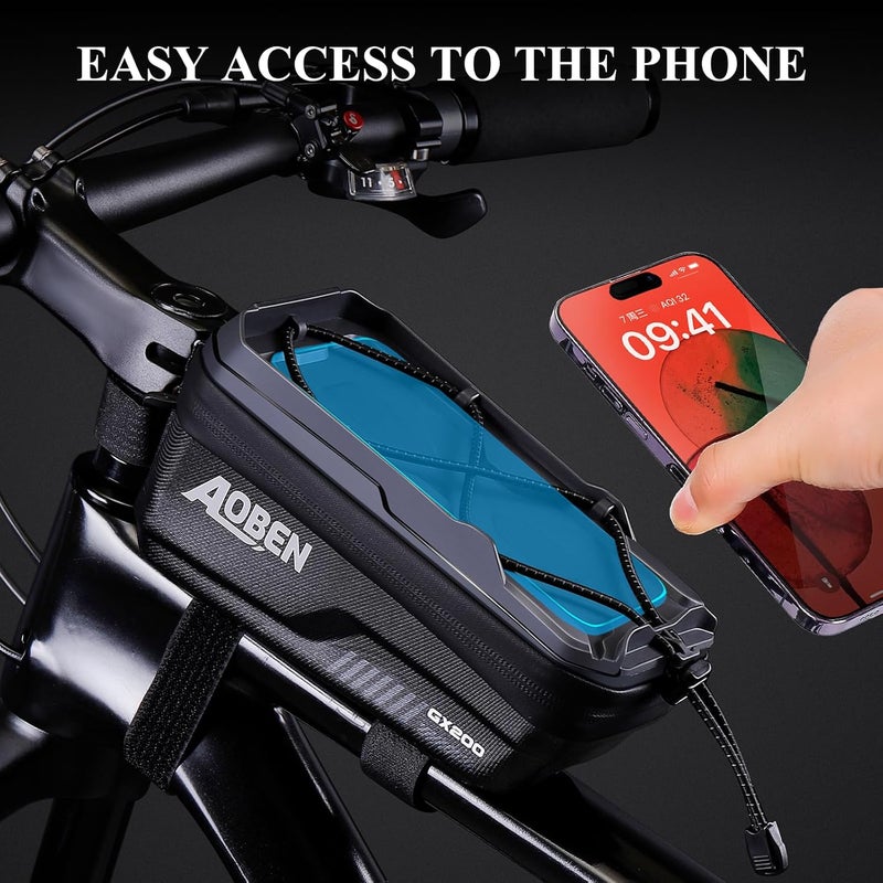 AOBEN Bike Bicycle Phone Front Frame Bag for Mountain Bike Road Bike, EVA Hard Casing Bike Phone Holder Bike Phone Mount for MTB, Bike Bicycle Accessories for Cell Phone Under 6.8 Inches (Gray) - Image 2